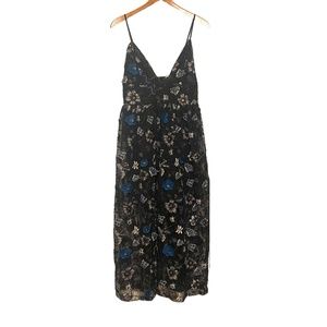 For Love‎ & Lemons Botanic Appliqué Blue Black Sequin Sheer Midi Dress Size M